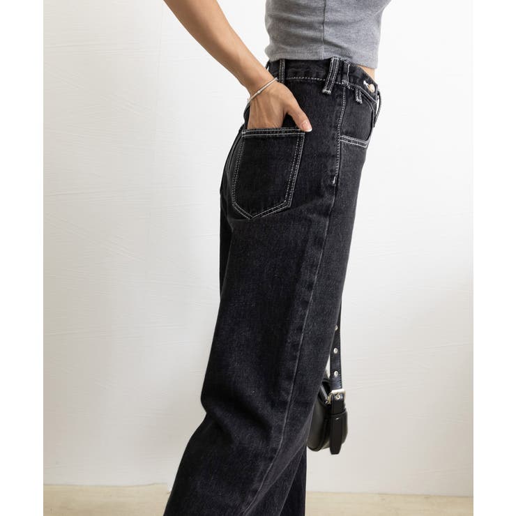 ストレートデニムパンツ ウエスト調整可能[品番:AGCW0003774 ストレートデニムパンツ ウエスト調整可能[品番:AGCW0003774
