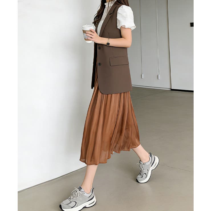 大人可愛い 体型カバー サテン風スカート[品番：AGCW0005338
