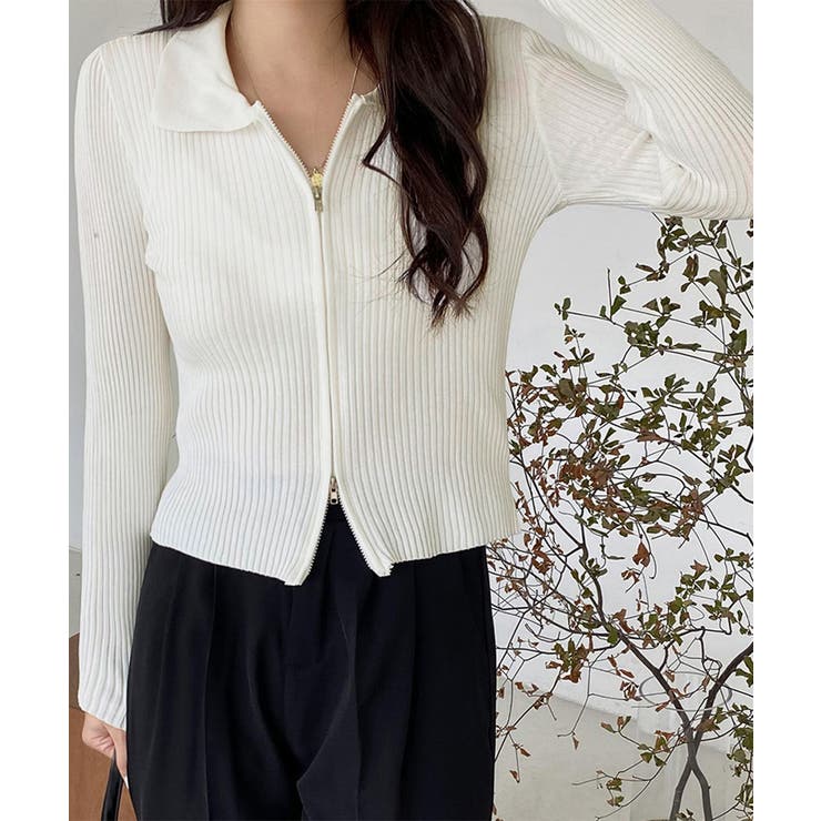 リブニットトップスレディースジップアップ | SUNSHINE CLOSET | 詳細画像14 