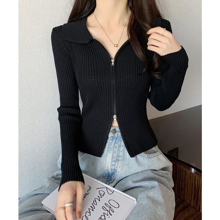 リブニットトップスレディースジップアップ | SUNSHINE CLOSET | 詳細画像2 