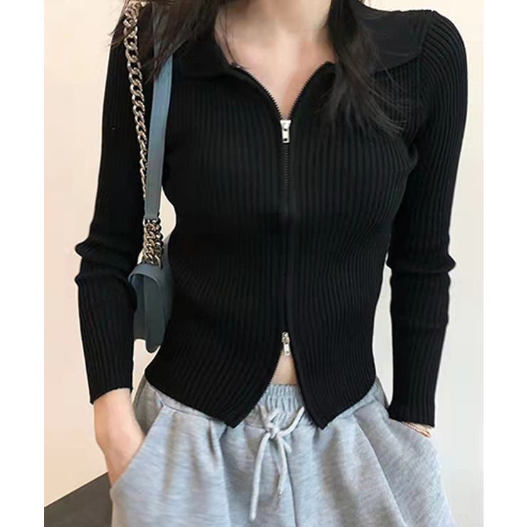 リブニットトップスレディースジップアップ | SUNSHINE CLOSET | 詳細画像4 