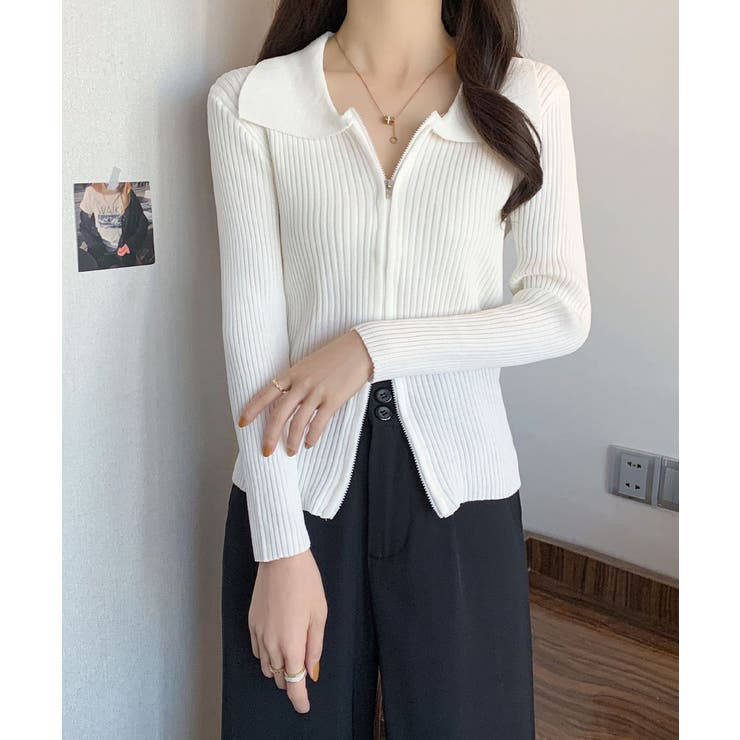 リブニットトップスレディースジップアップ | SUNSHINE CLOSET | 詳細画像5 