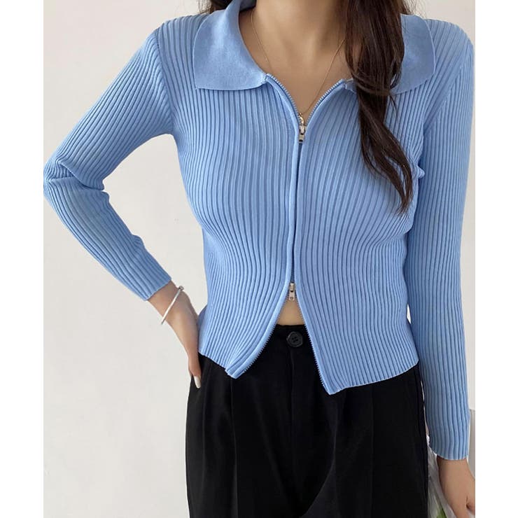 リブニットトップスレディースジップアップ | SUNSHINE CLOSET | 詳細画像8 