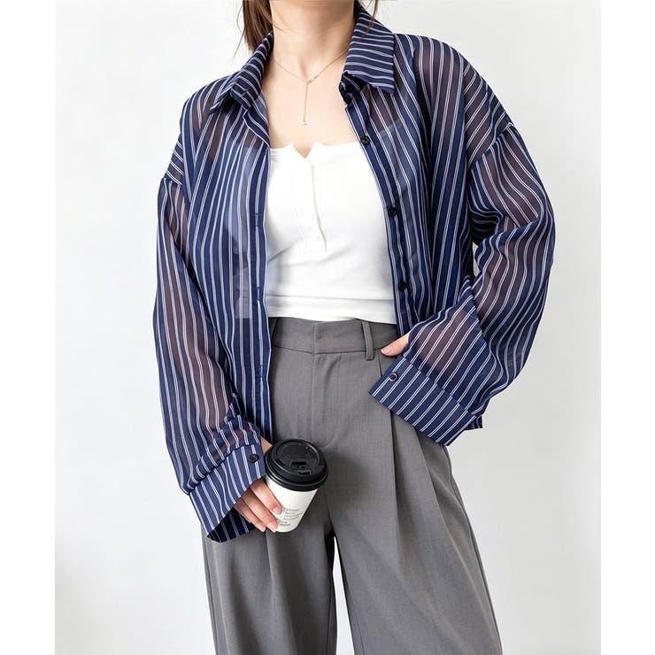 レディース UV対策冷房対策長袖シャツ透け感 夏服ブラウス | SUNSHINE CLOSET | 詳細画像14 