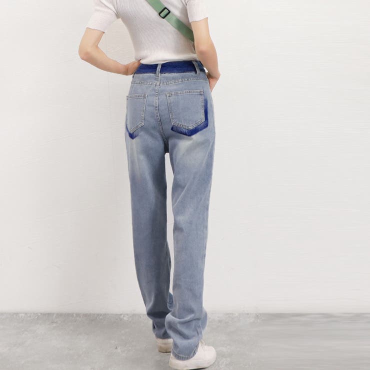 配色ストレートデニムパンツ ハイウエスト | SUNSHINE CLOSET | 詳細画像15 