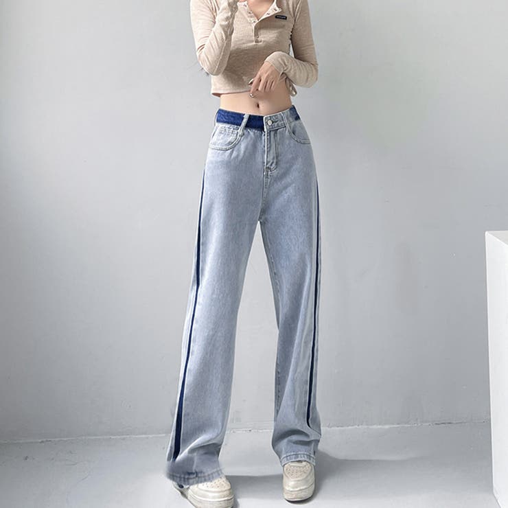 配色ストレートデニムパンツ ハイウエスト | SUNSHINE CLOSET | 詳細画像2 