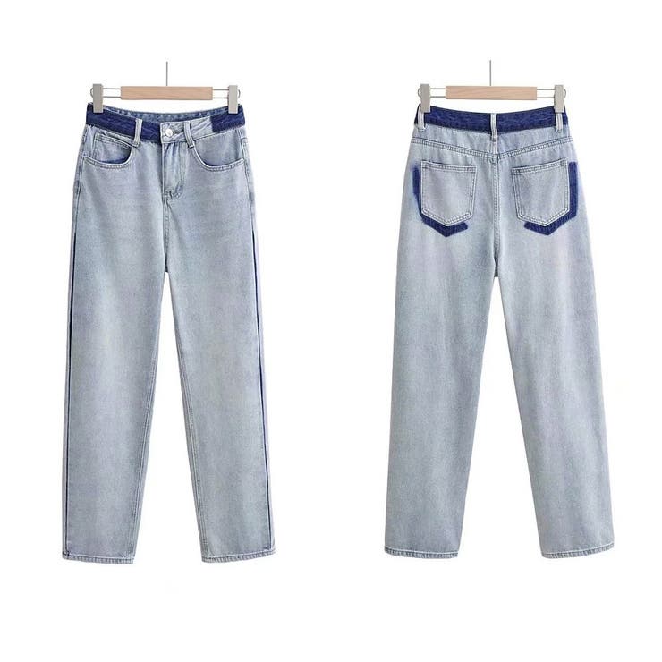 配色ストレートデニムパンツ ハイウエスト | SUNSHINE CLOSET | 詳細画像3 