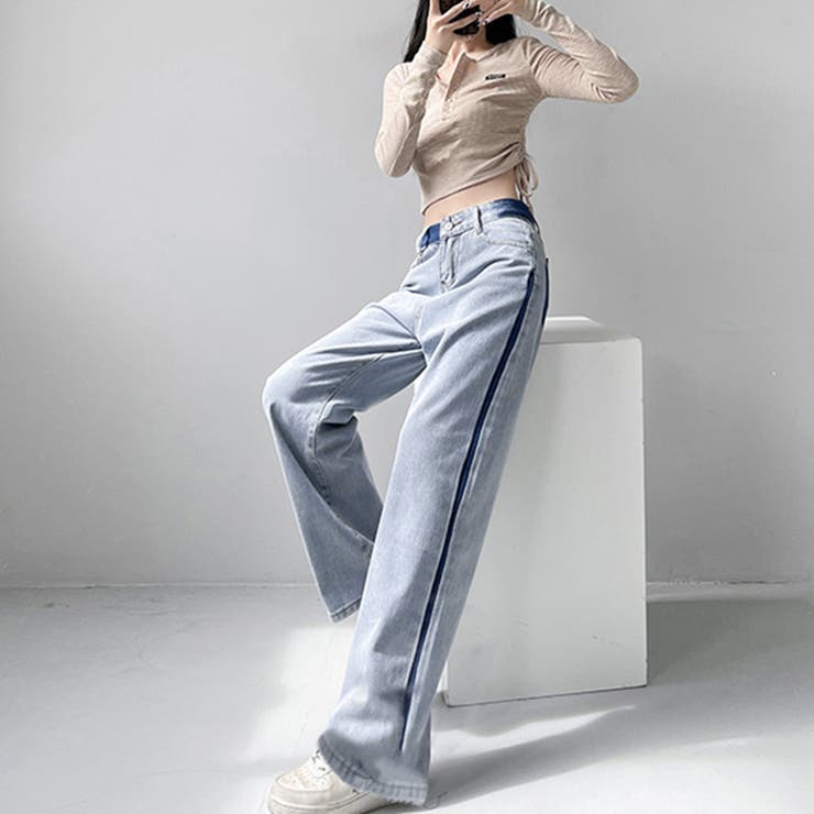 配色ストレートデニムパンツ ハイウエスト | SUNSHINE CLOSET | 詳細画像5 