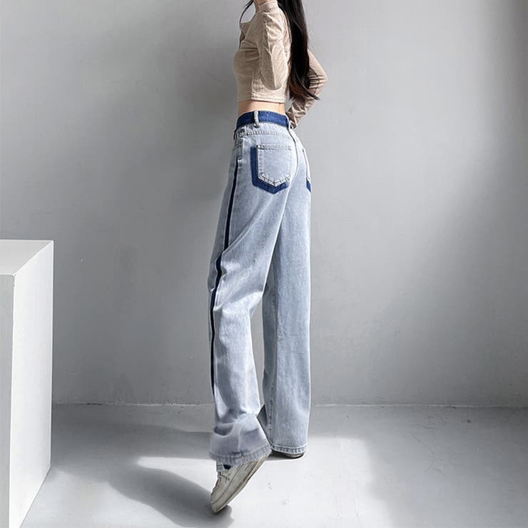 配色ストレートデニムパンツ ハイウエスト | SUNSHINE CLOSET | 詳細画像6 