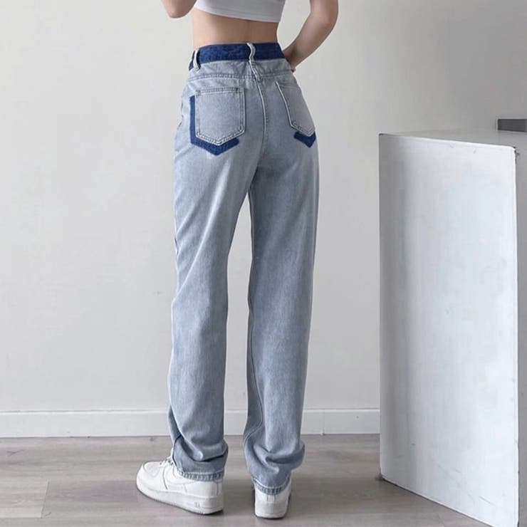 配色ストレートデニムパンツ ハイウエスト | SUNSHINE CLOSET | 詳細画像7 