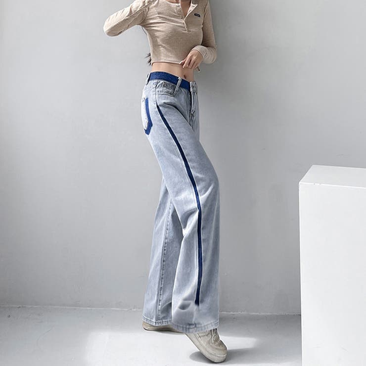 配色ストレートデニムパンツ ハイウエスト | SUNSHINE CLOSET | 詳細画像8 