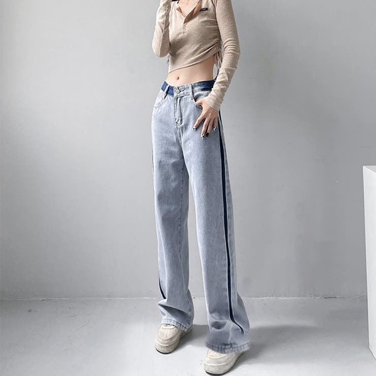 配色ストレートデニムパンツ ハイウエスト | SUNSHINE CLOSET | 詳細画像9 