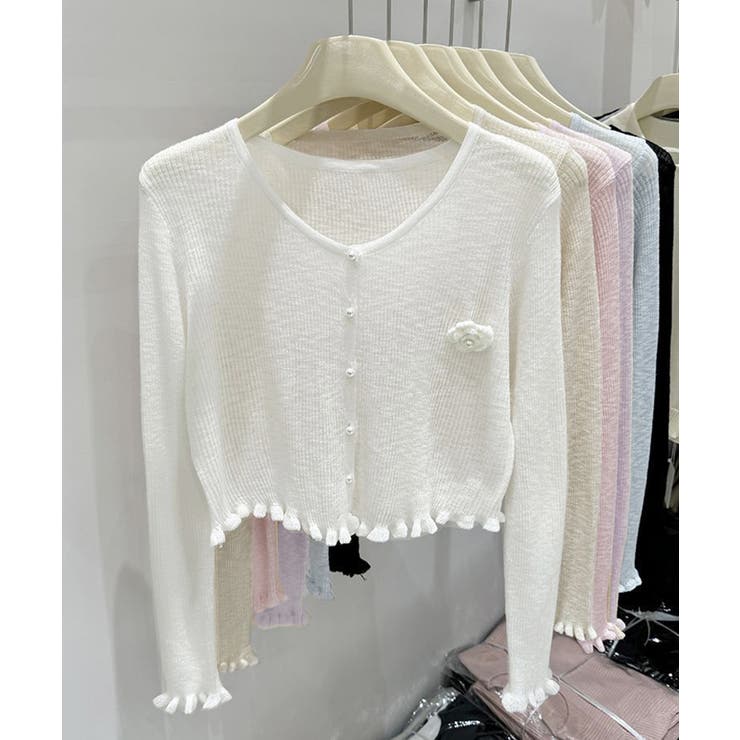 サマーニットカーディガン 花モチーフ付き[品番：AGCW0006734
