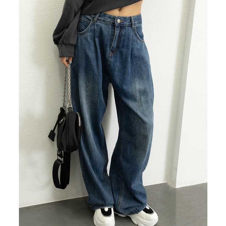 タックワイドデニムパンツレディース韓国風 | SUNSHINE CLOSET | 詳細画像23 