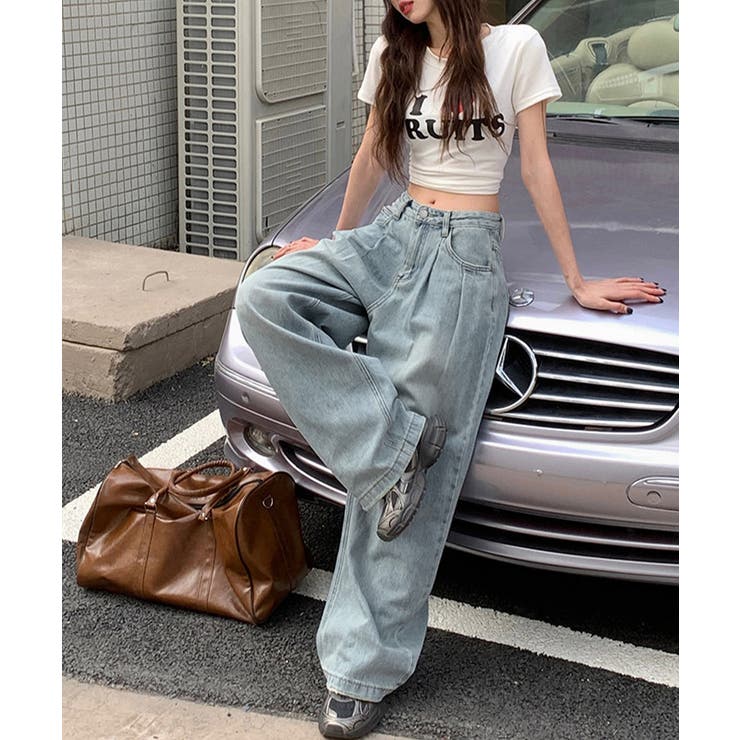 タックワイドデニムパンツレディース韓国風 | SUNSHINE CLOSET | 詳細画像6 