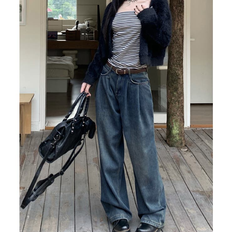 タックワイドデニムパンツレディース韓国風 | SUNSHINE CLOSET | 詳細画像7 