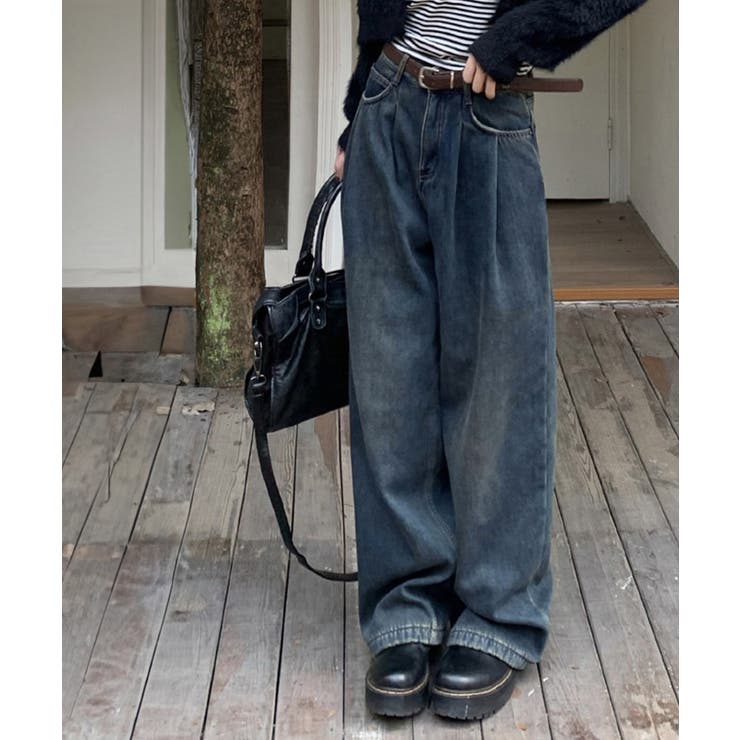 タックワイドデニムパンツレディース韓国風 | SUNSHINE CLOSET | 詳細画像8 