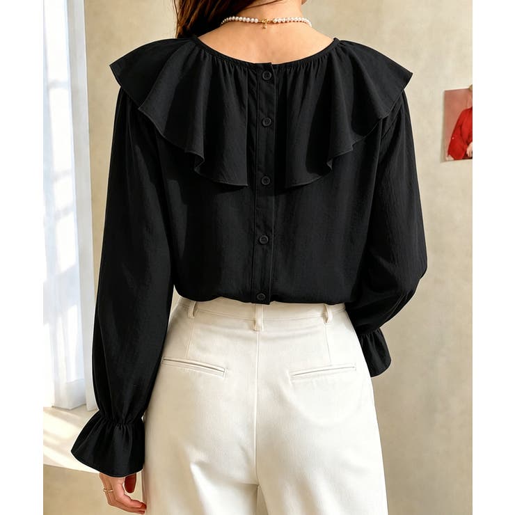 前後2WAYきれいめシアートップスおしゃれ 韓国風フリルブラウスレディース長袖と… | SUNSHINE CLOSET | 詳細画像11 