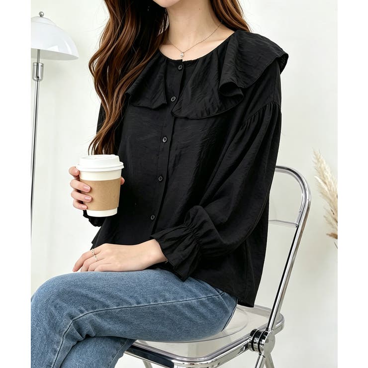 前後2WAYきれいめシアートップスおしゃれ 韓国風フリルブラウスレディース長袖と… | SUNSHINE CLOSET | 詳細画像14 