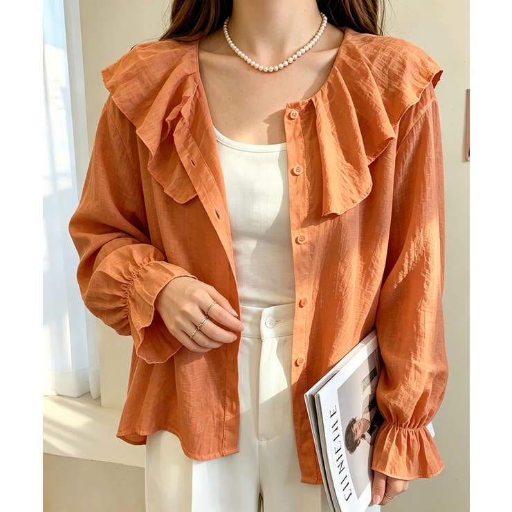 前後2WAYきれいめシアートップスおしゃれ 韓国風フリルブラウスレディース長袖と… | SUNSHINE CLOSET | 詳細画像15 