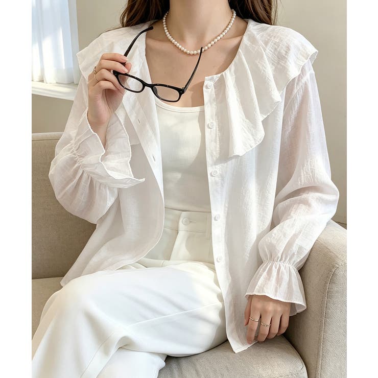 前後2WAYきれいめシアートップスおしゃれ 韓国風フリルブラウスレディース長袖と… | SUNSHINE CLOSET | 詳細画像2 