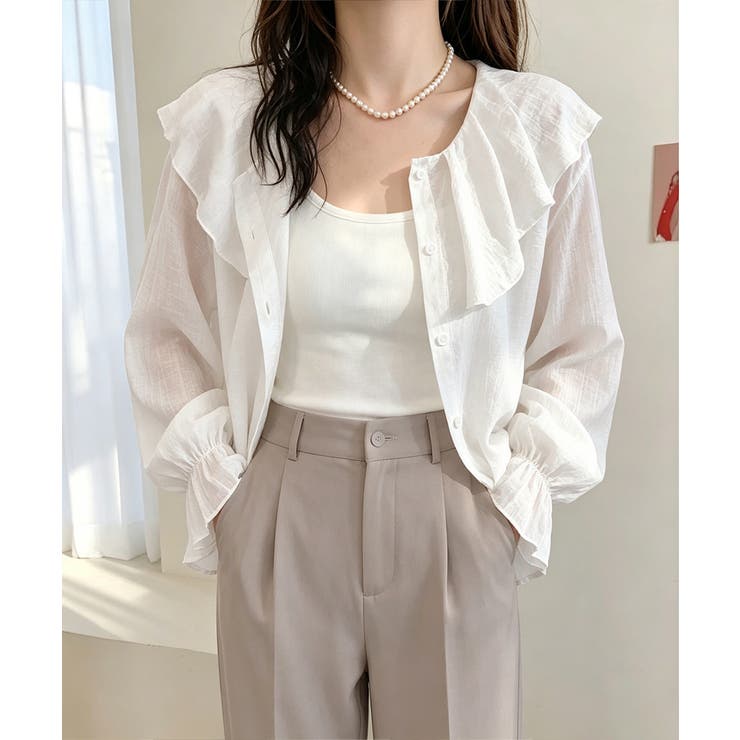 前後2WAYきれいめシアートップスおしゃれ 韓国風フリルブラウスレディース長袖と… | SUNSHINE CLOSET | 詳細画像26 