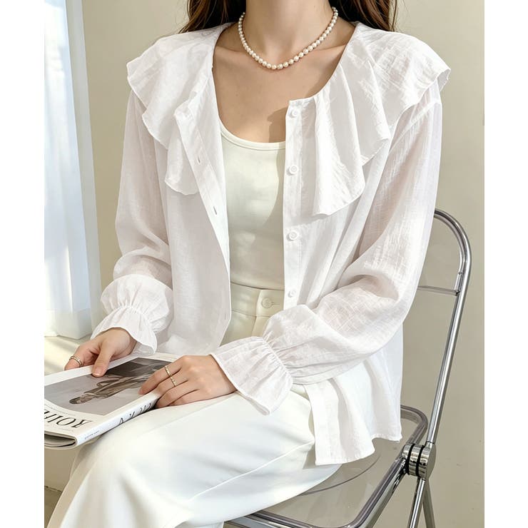 前後2WAYきれいめシアートップスおしゃれ 韓国風フリルブラウスレディース長袖と… | SUNSHINE CLOSET | 詳細画像3 