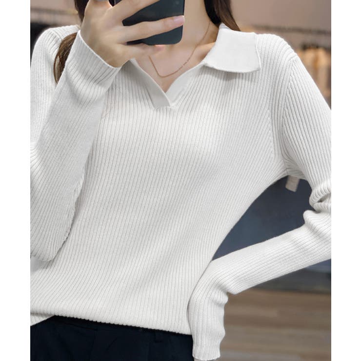 ポロニットトップス秋新作リブニット韓国風 | SUNSHINE CLOSET | 詳細画像10 