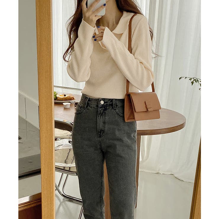 ポロニットトップス秋新作リブニット韓国風 | SUNSHINE CLOSET | 詳細画像4 