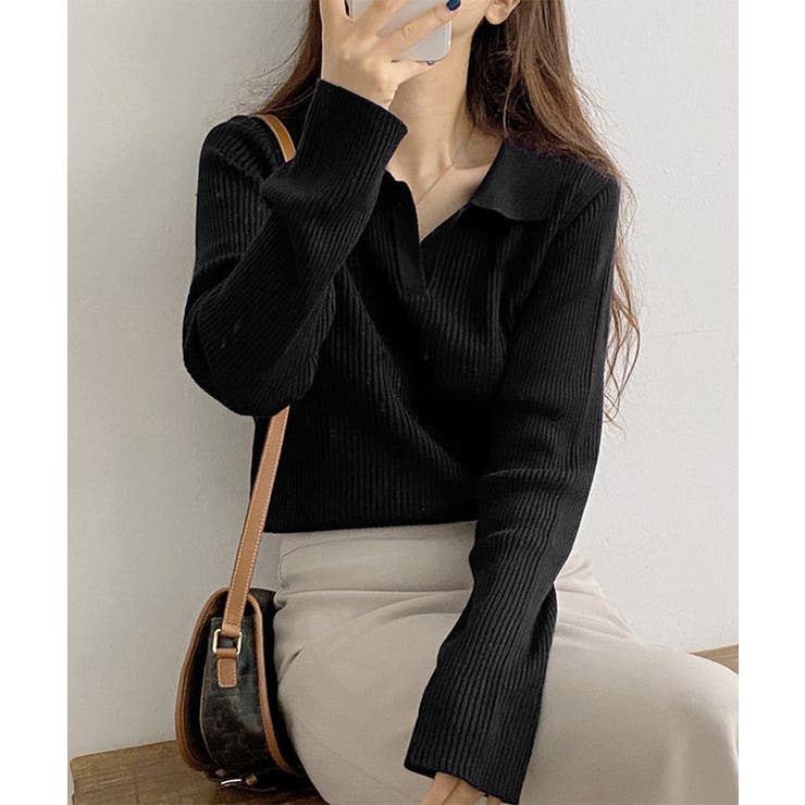 ポロニットトップス秋新作リブニット韓国風 | SUNSHINE CLOSET | 詳細画像5 