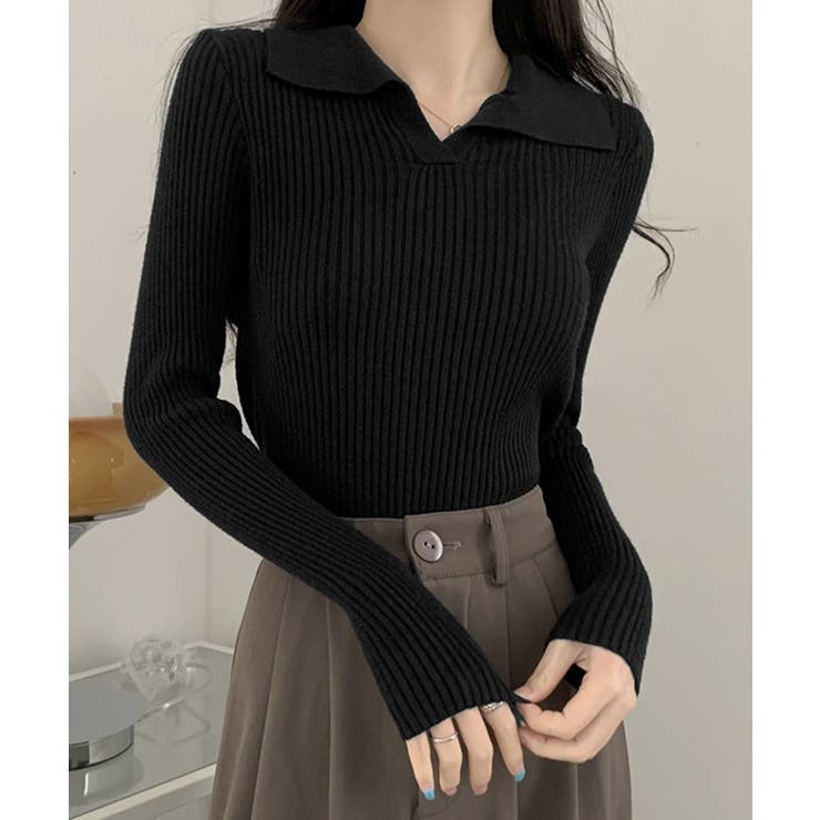 ポロニットトップス秋新作リブニット韓国風 | SUNSHINE CLOSET | 詳細画像8 