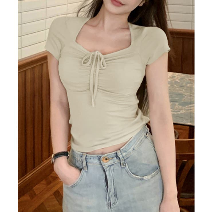 ペンタゴンネックtシャツ半袖 レディース ドロストトップス | SUNSHINE CLOSET | 詳細画像10 