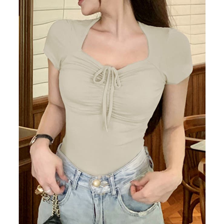 ペンタゴンネックtシャツ半袖 レディース ドロストトップス | SUNSHINE CLOSET | 詳細画像11 