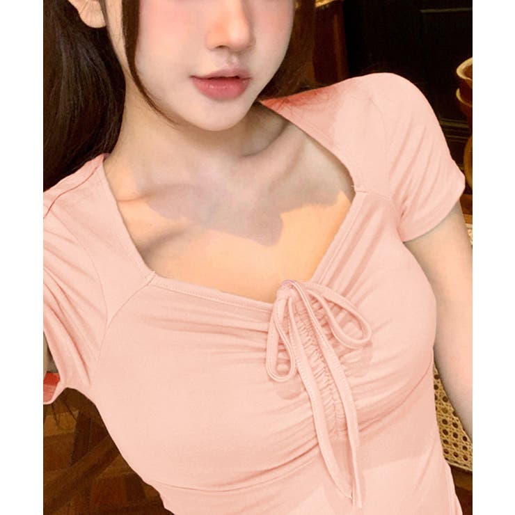 ペンタゴンネックtシャツ半袖 レディース ドロストトップス | SUNSHINE CLOSET | 詳細画像12 