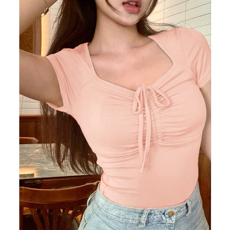 ペンタゴンネックtシャツ半袖 レディース ドロストトップス | SUNSHINE CLOSET | 詳細画像13 