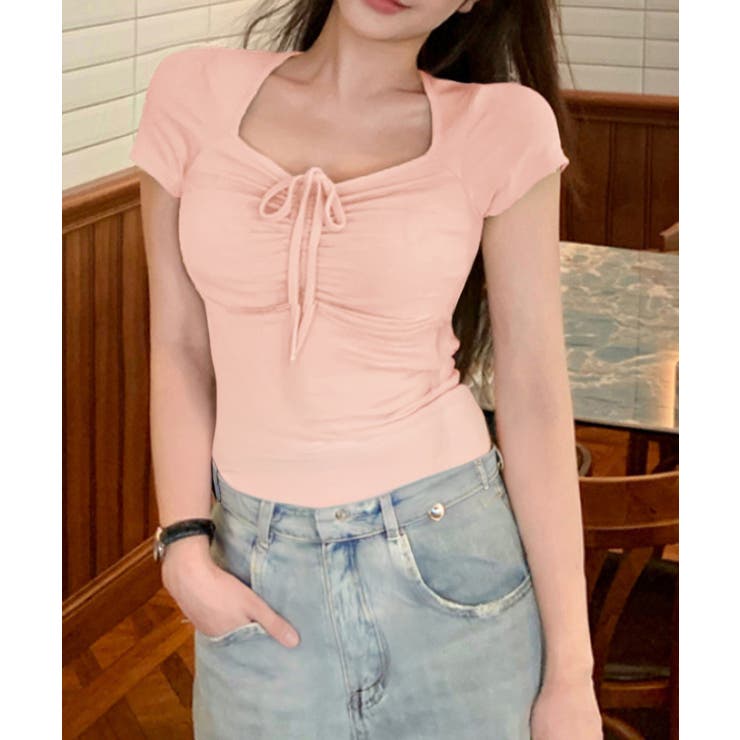 ペンタゴンネックtシャツ半袖 レディース ドロストトップス | SUNSHINE CLOSET | 詳細画像14 