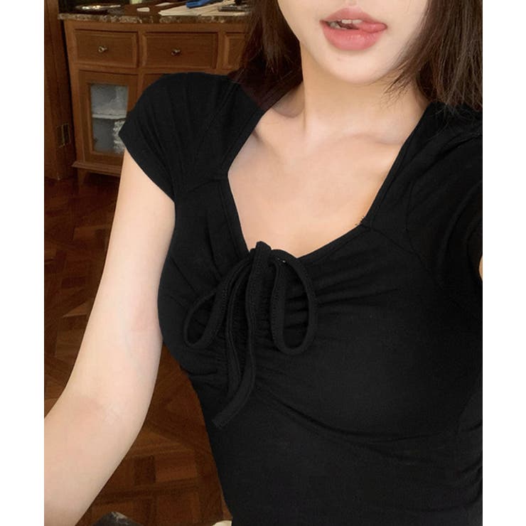 ペンタゴンネックtシャツ半袖 レディース ドロストトップス | SUNSHINE CLOSET | 詳細画像6 