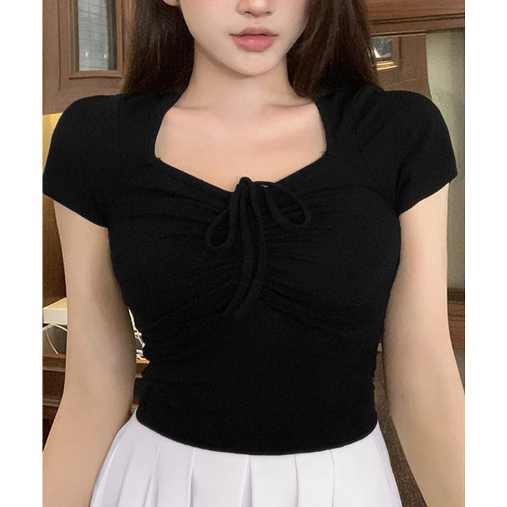 ペンタゴンネックtシャツ半袖 レディース ドロストトップス | SUNSHINE CLOSET | 詳細画像7 