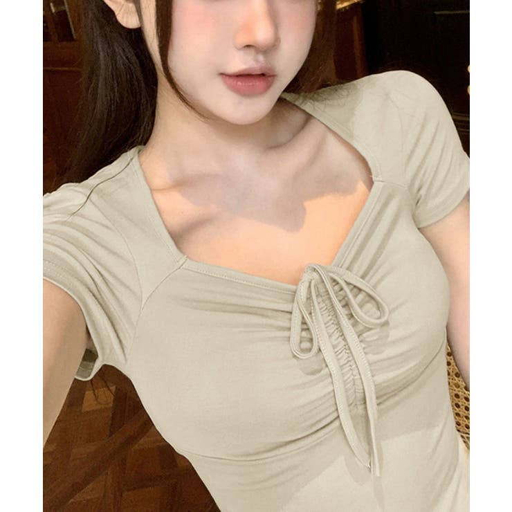 ペンタゴンネックtシャツ半袖 レディース ドロストトップス | SUNSHINE CLOSET | 詳細画像9 