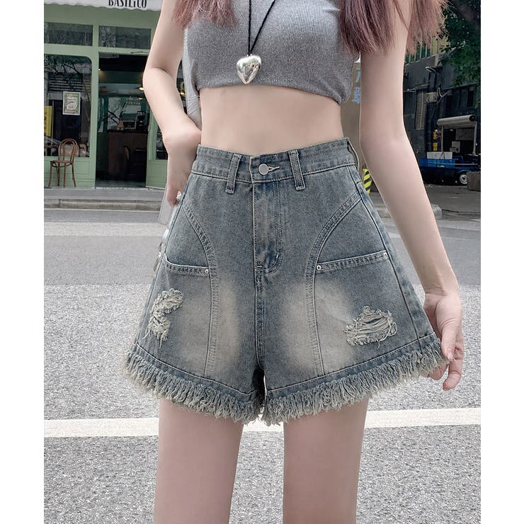 クラッシュデニムレディース ウォッシュ加工ジーンズ ハイウエスト | SUNSHINE CLOSET | 詳細画像1 