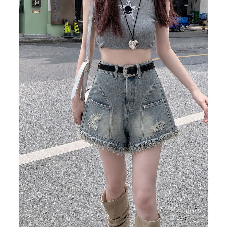 クラッシュデニムレディース ウォッシュ加工ジーンズ ハイウエスト | SUNSHINE CLOSET | 詳細画像10 