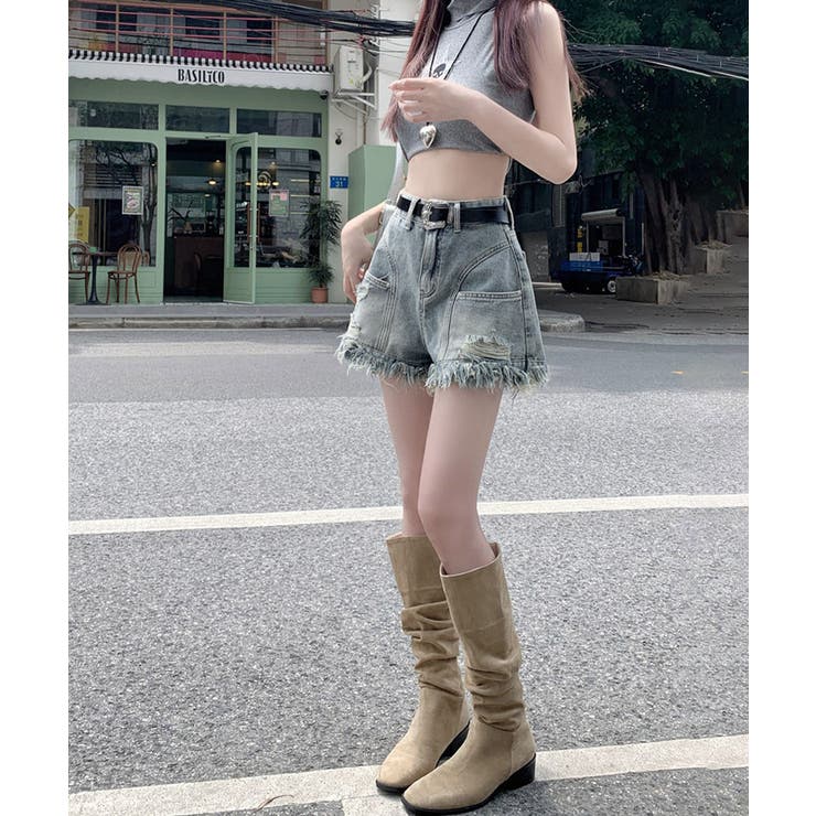 クラッシュデニムレディース ウォッシュ加工ジーンズ ハイウエスト | SUNSHINE CLOSET | 詳細画像6 
