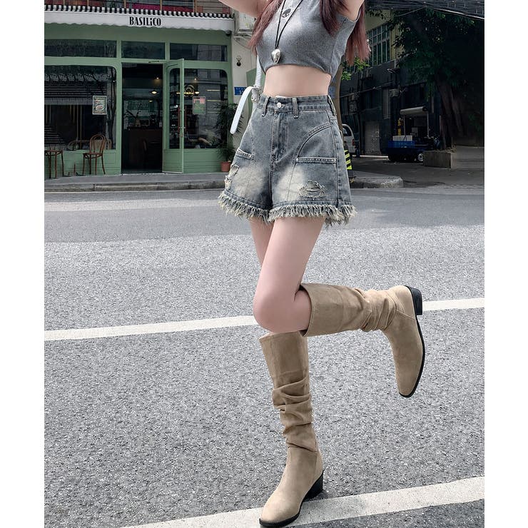 クラッシュデニムレディース ウォッシュ加工ジーンズ ハイウエスト | SUNSHINE CLOSET | 詳細画像7 