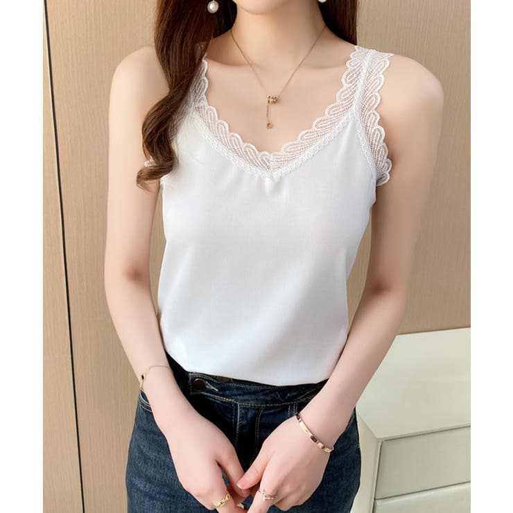 大人可愛いサテン調キャミ きれいめインナートップス Vネックタンクトップ上品レイ… | SUNSHINE CLOSET | 詳細画像11 