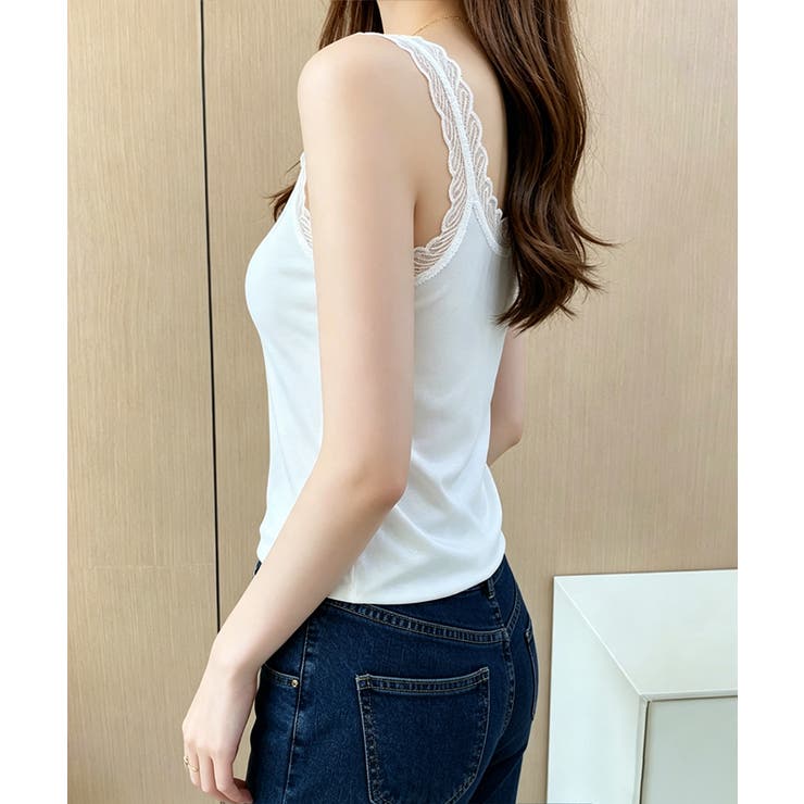 大人可愛いサテン調キャミ きれいめインナートップス Vネックタンクトップ上品レイ… | SUNSHINE CLOSET | 詳細画像13 