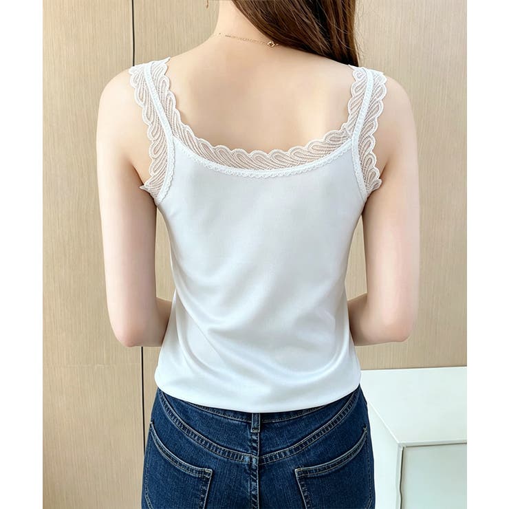 大人可愛いサテン調キャミ きれいめインナートップス Vネックタンクトップ上品レイ… | SUNSHINE CLOSET | 詳細画像14 