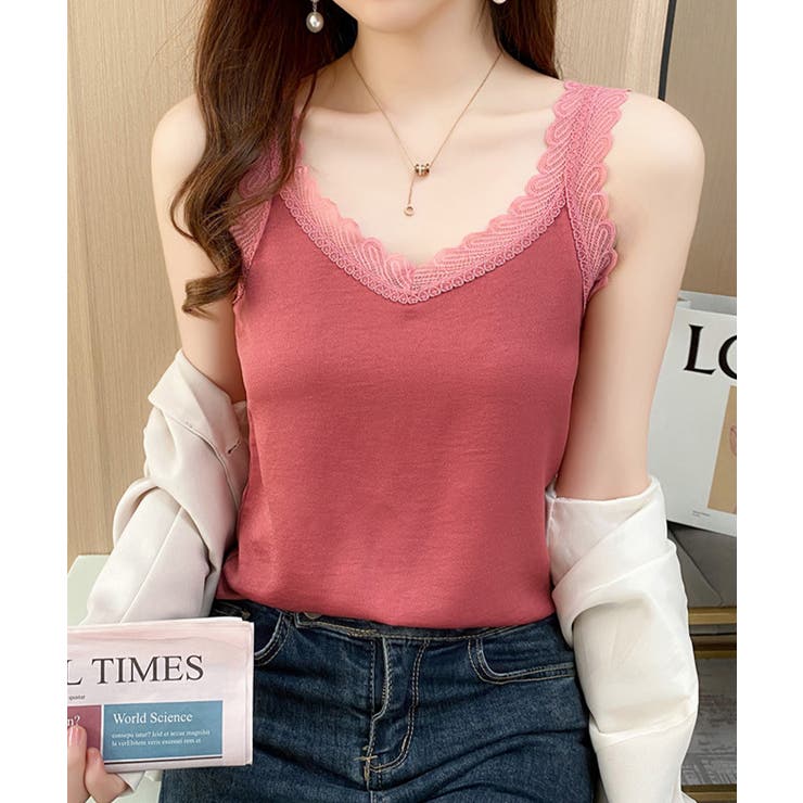大人可愛いサテン調キャミ きれいめインナートップス Vネックタンクトップ上品レイ… | SUNSHINE CLOSET | 詳細画像20 