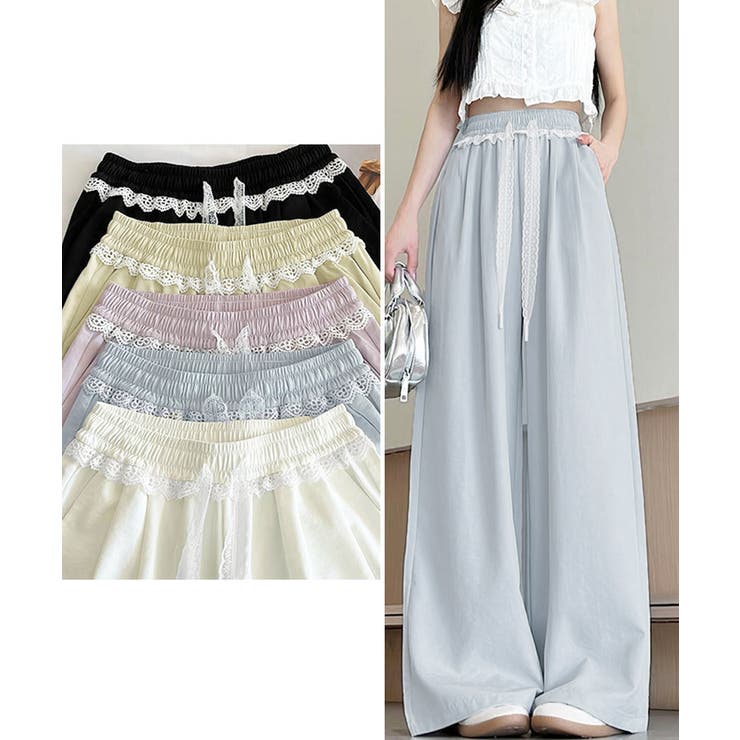 レース付きワイドパンツ イージーパンツ夏 | SUNSHINE CLOSET | 詳細画像10 