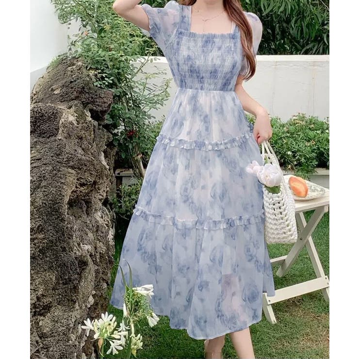 ティアードロングワンピースレディース夏服[品番：AGCW0006752