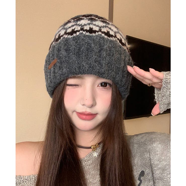 フェアアイル柄ニット帽防寒ニットキャップ | SUNSHINE CLOSET | 詳細画像2 